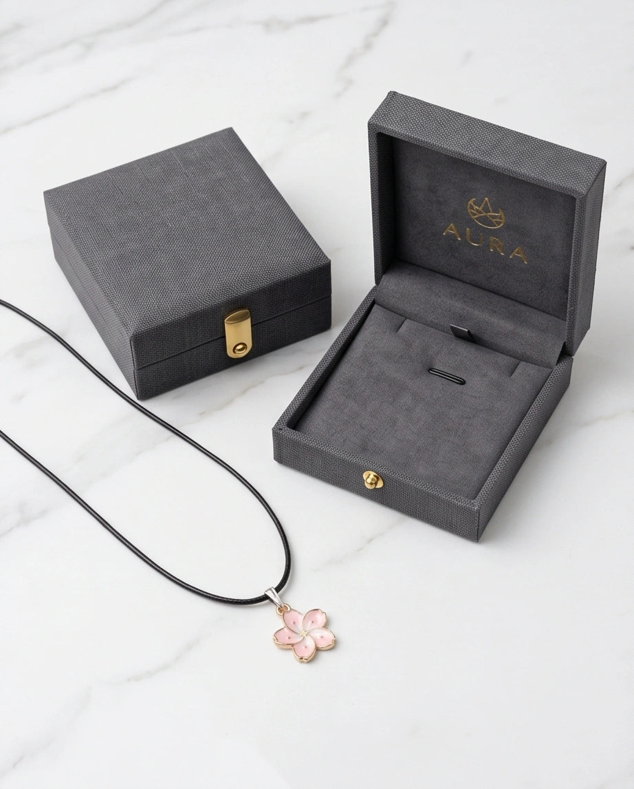 Blushing Cherry Blossom Enamel Pendant Necklace