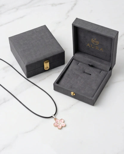 Blushing Cherry Blossom Enamel Pendant Necklace