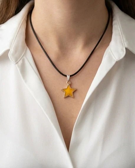Vibrant Yellow Star Enamel Pendant Necklace