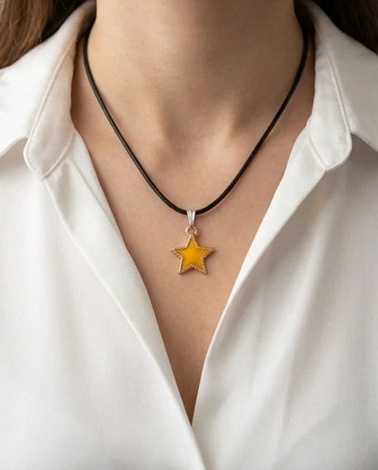 Vibrant Yellow Star Enamel Pendant Necklace