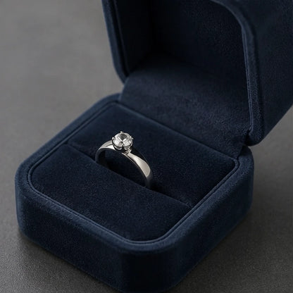 Silver Round Gemstone Classic Solitaire Ring