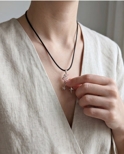 Celestial Pink Moon & Dangle Stars Necklace