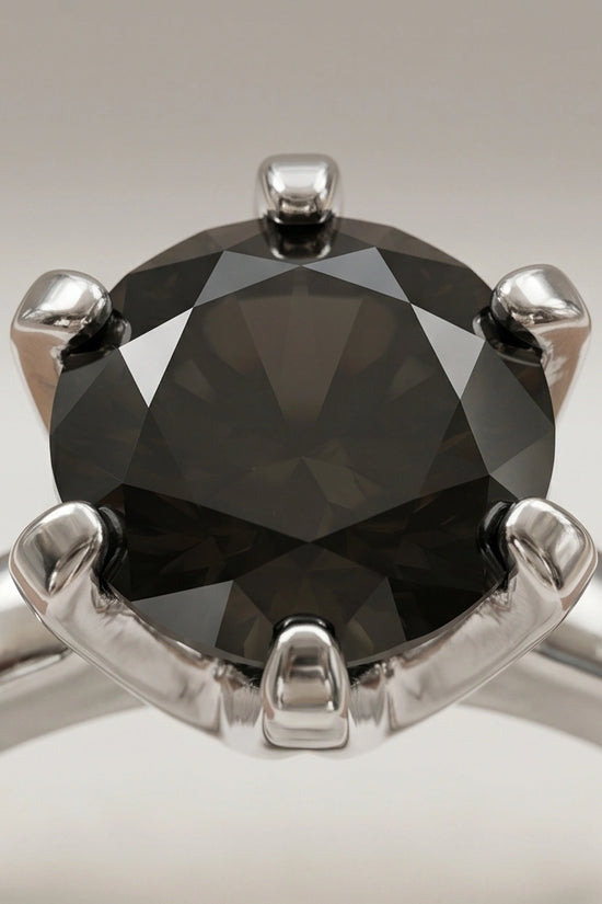 Sterling Silver Round-Cut High Crown Black Solitaire Ring