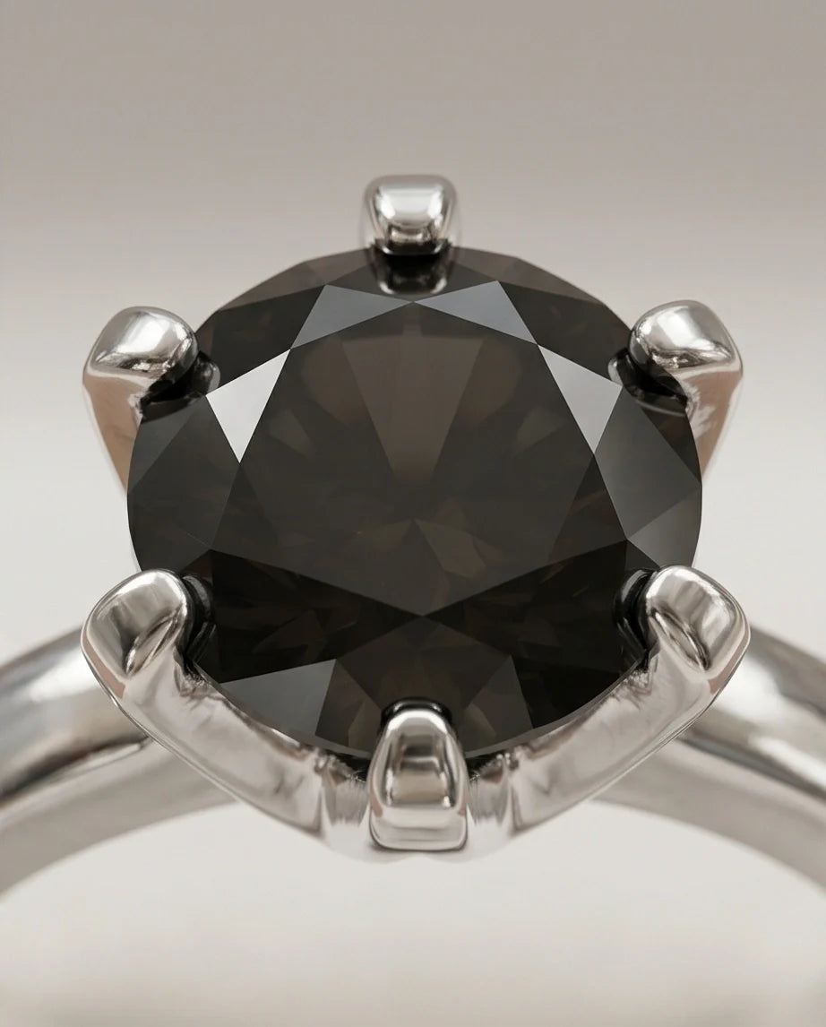 Sterling Silver Round-Cut High Crown Black Solitaire Ring