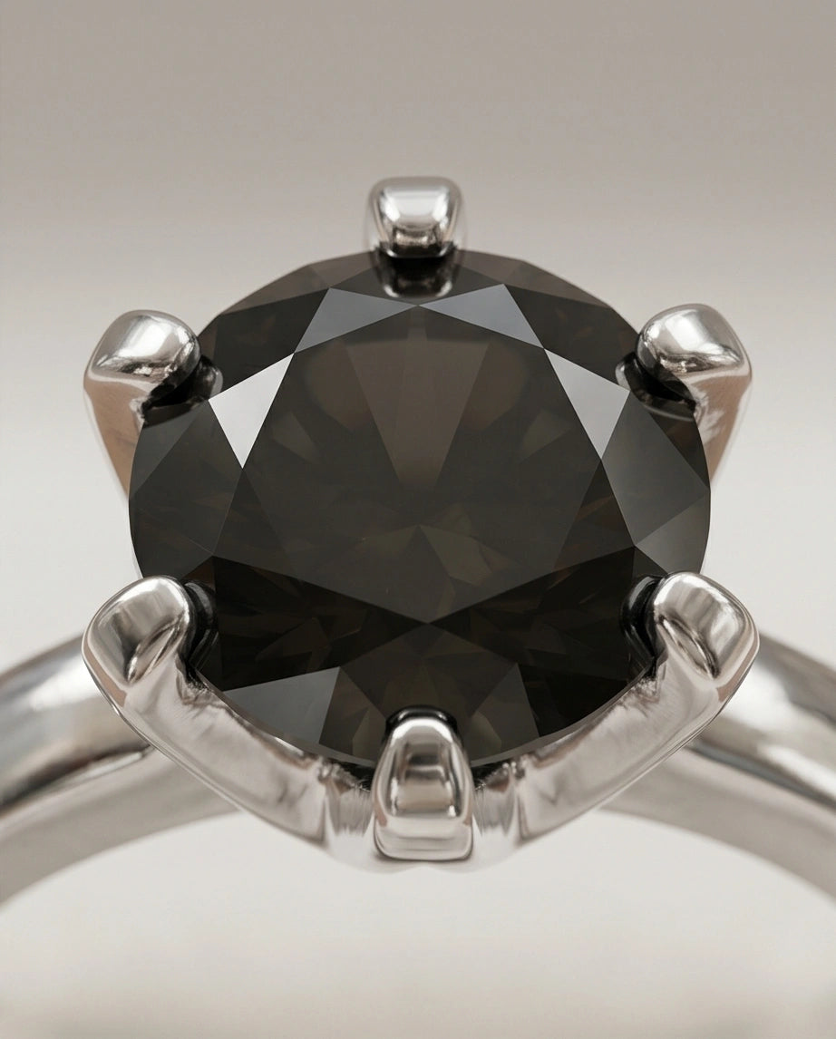 Sterling Silver Round-Cut High Crown Black Solitaire Ring