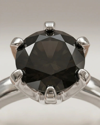 Sterling Silver Round-Cut High Crown Black Solitaire Ring