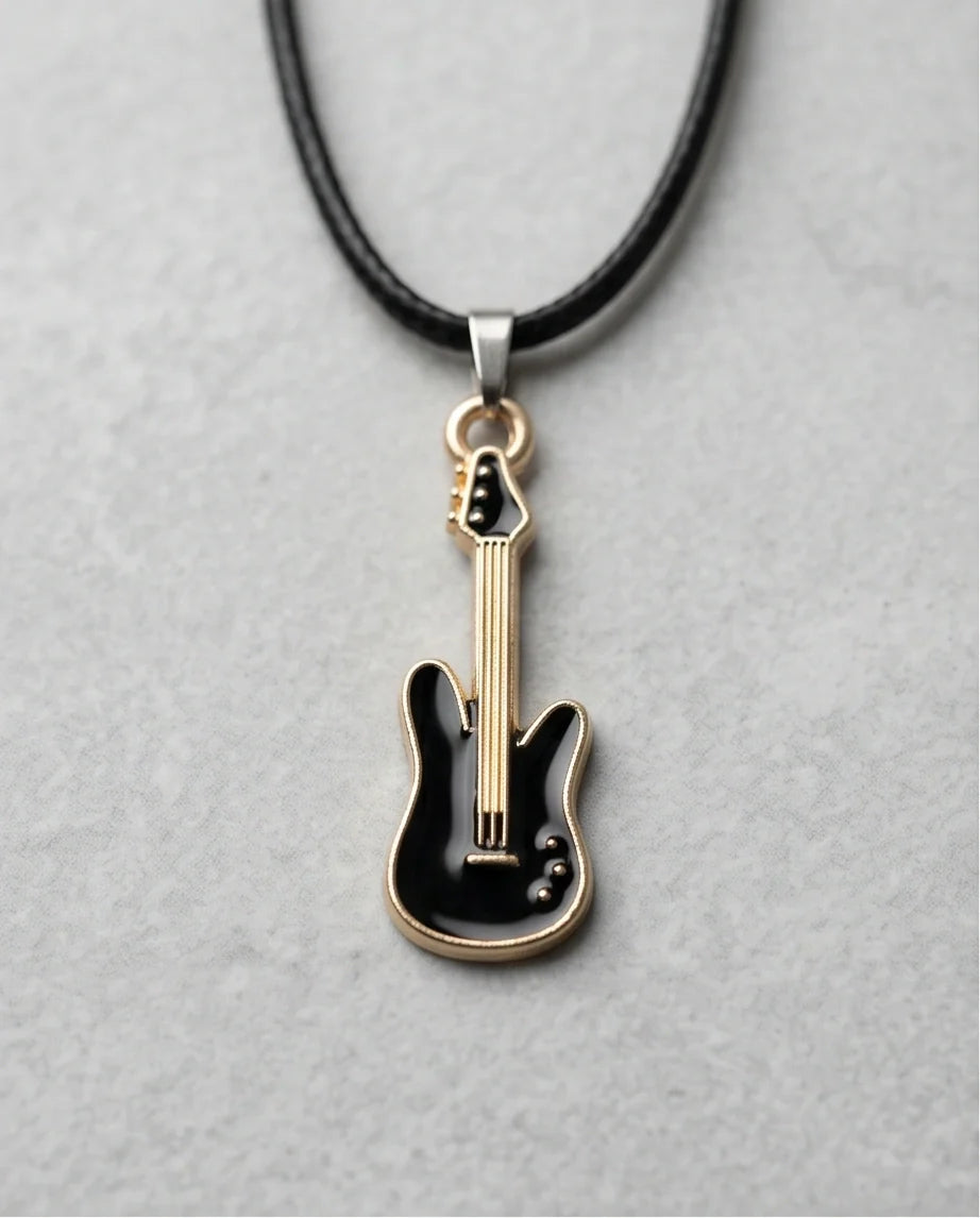 Gold and Black Electric Guitar Necklace