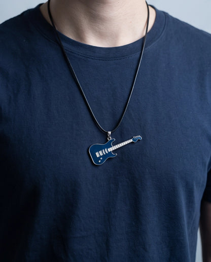 Navy Blue and Silver Electric Guitar Cord Necklace