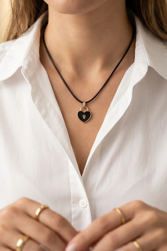 Gold Heart Padlock Pendant Necklace