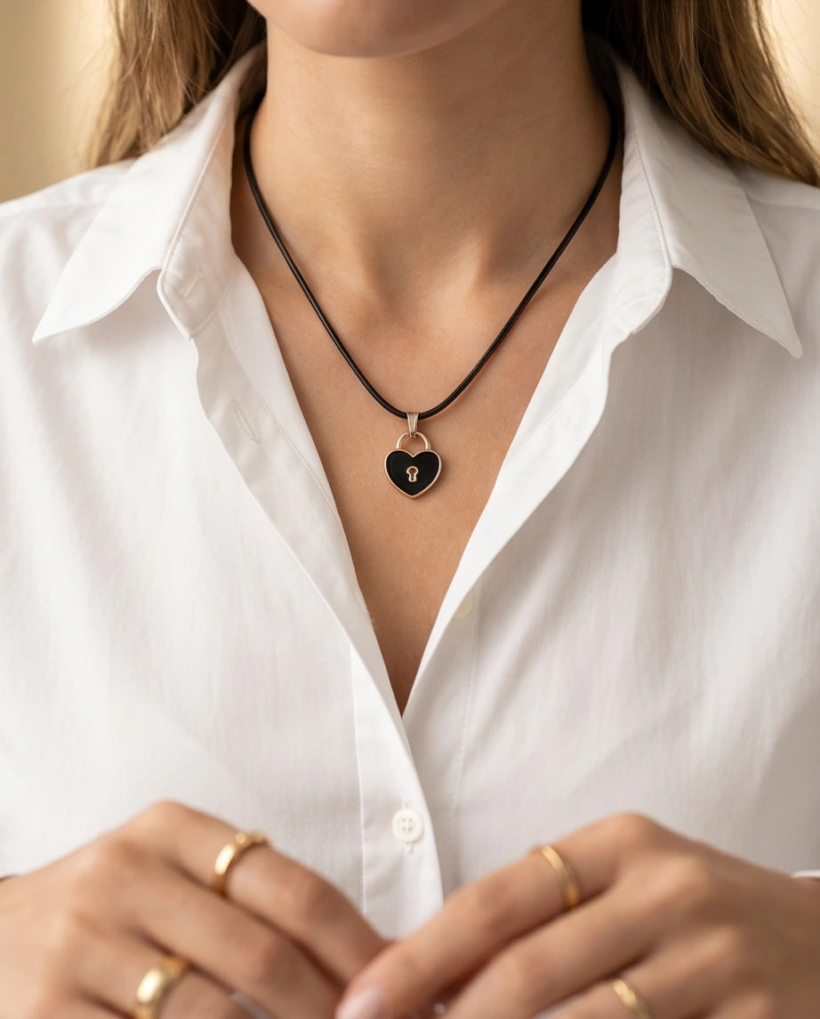 Gold Heart Padlock Pendant Necklace