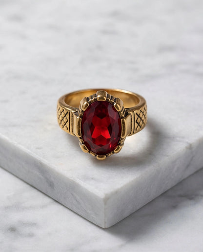 Antique Gold Oval Ruby Crown Signet Ring