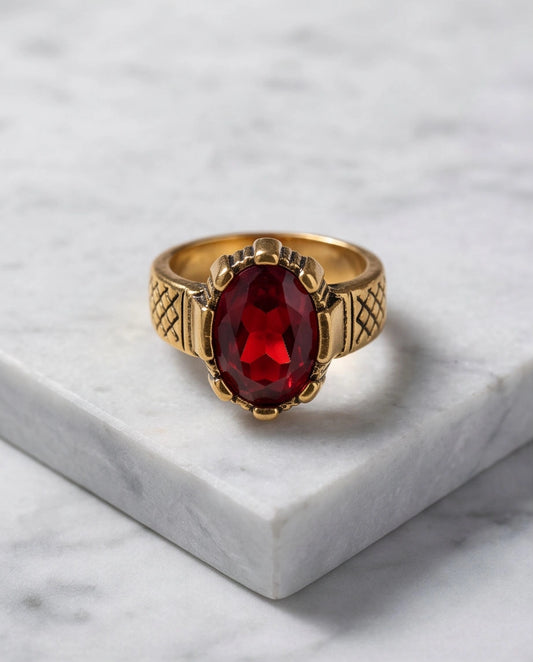 Antique Gold Oval Ruby Crown Signet Ring