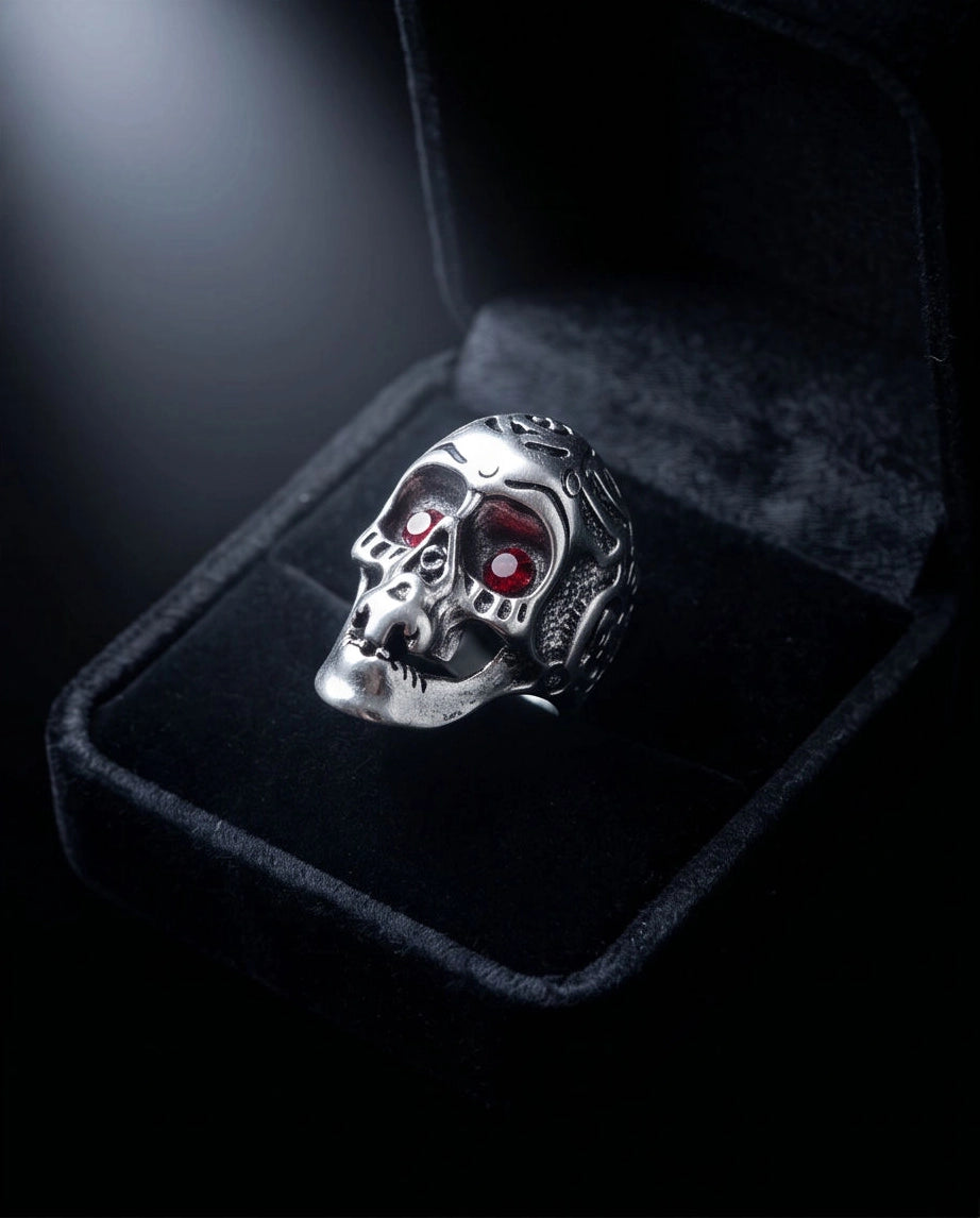 Ruby-Eyed Sculpted Sugar Skull Ring