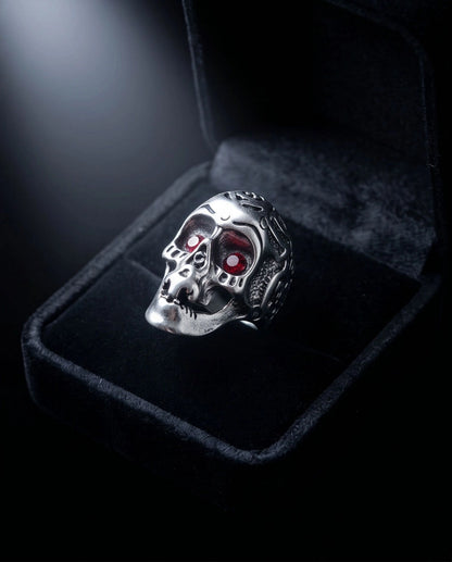Ruby-Eyed Sculpted Sugar Skull Ring