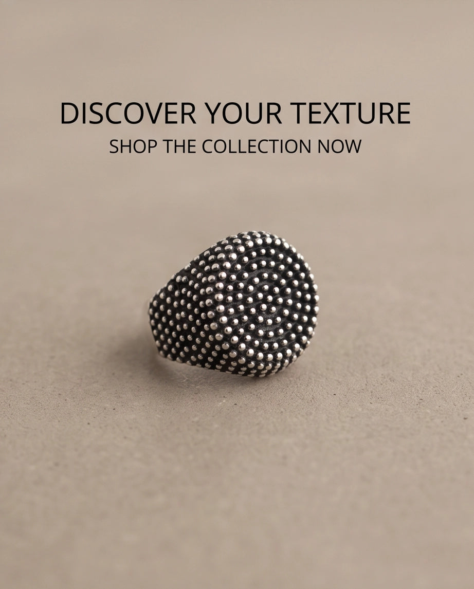 Pointillist Dotted Domed Signet Silver Ring