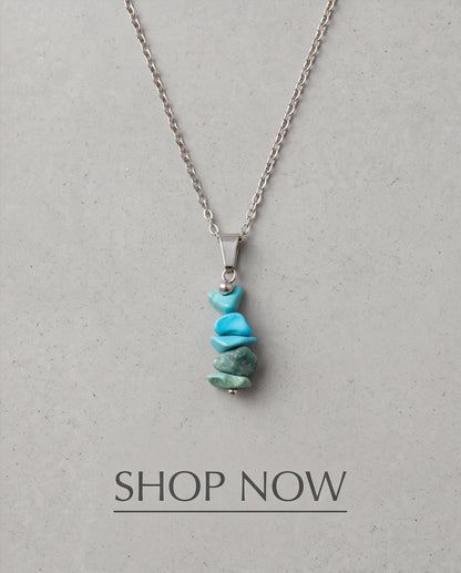Silver Stacked Raw Turquoise Chip Stone Pendant Necklace
