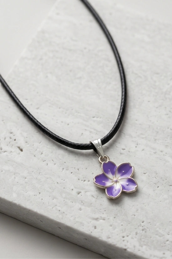 Elegant Purple and White Floral Enamel Pendant Necklace
