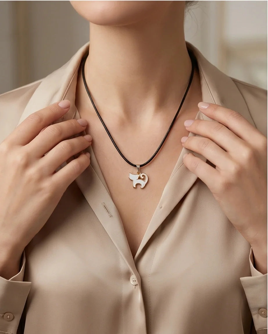 Gold and White Cat Pendant Necklace