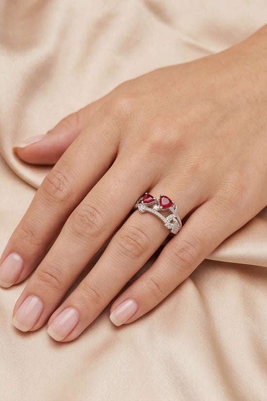Crimson Dual Pear Vine Ring
