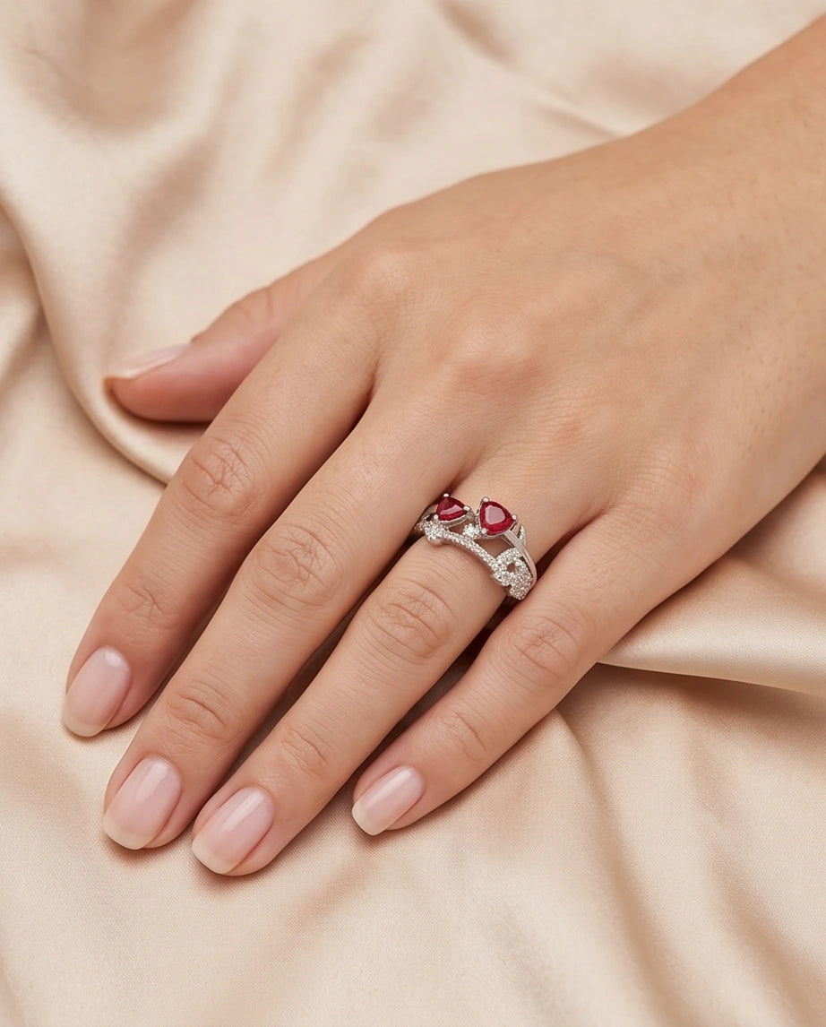 Crimson Dual Pear Vine Ring