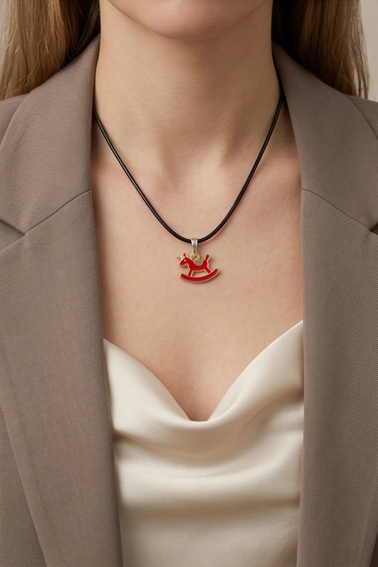 Gold and Red Rocking Horse Necklace