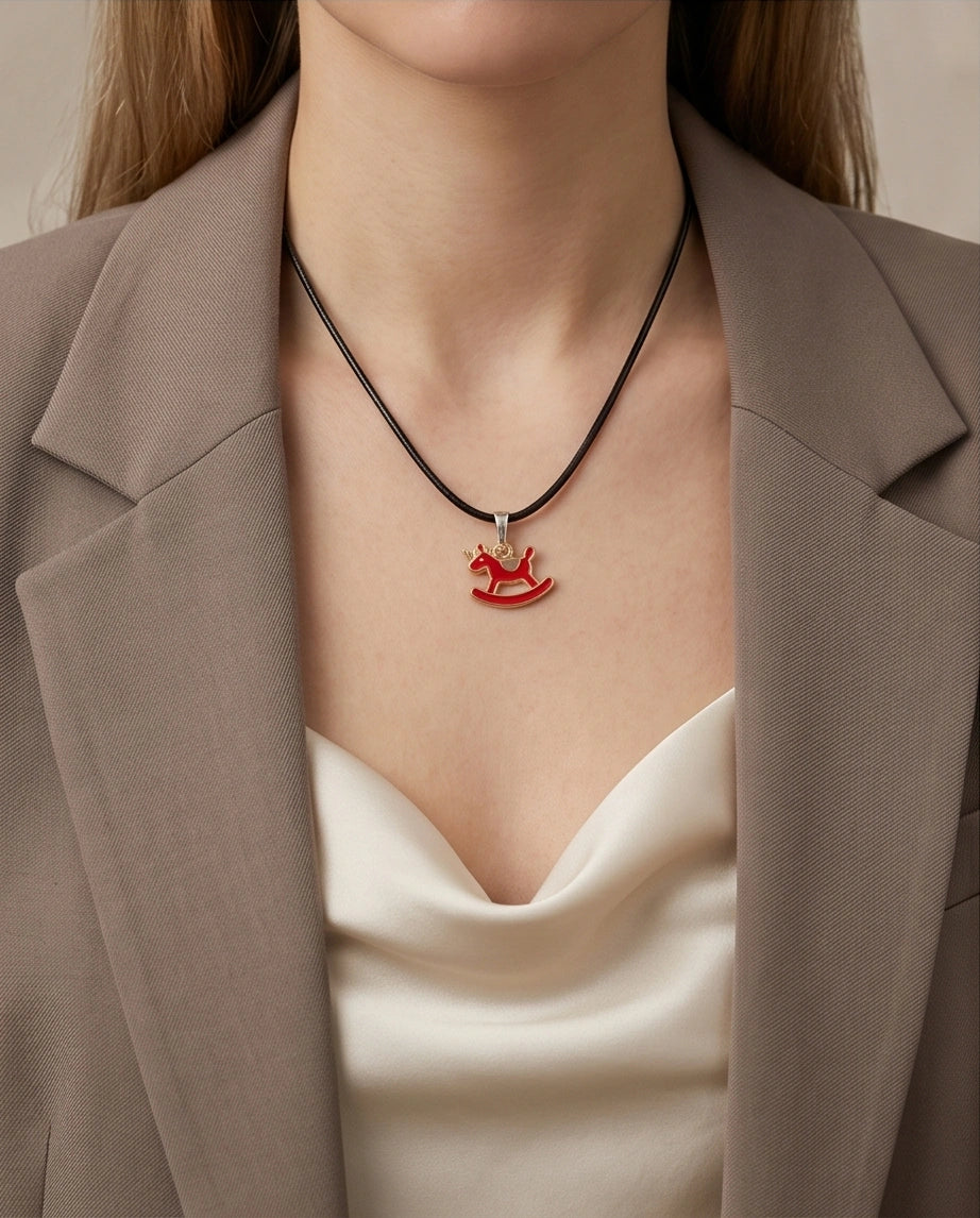Gold and Red Rocking Horse Necklace