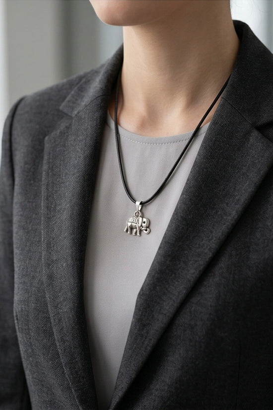 Silver Lucky Elephant Pendant Necklace
