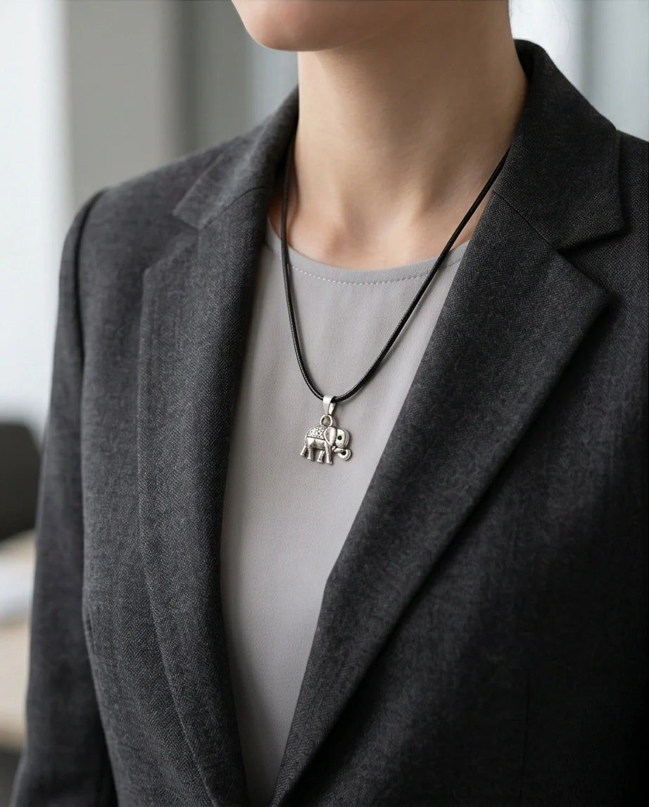 Silver Lucky Elephant Pendant Necklace