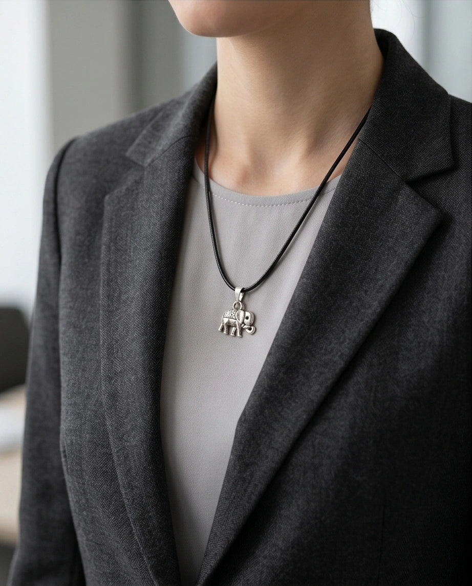 Silver Lucky Elephant Pendant Necklace