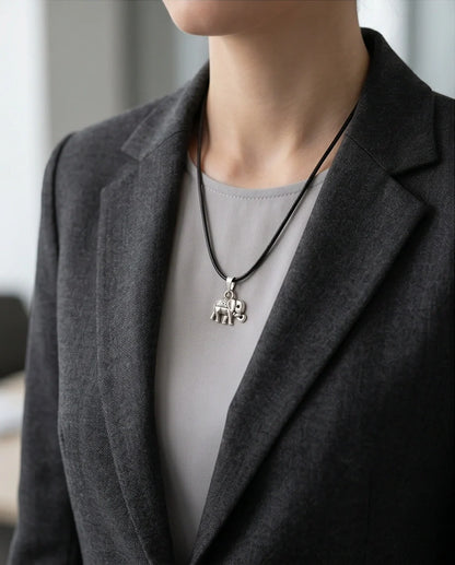 Silver Lucky Elephant Pendant Necklace