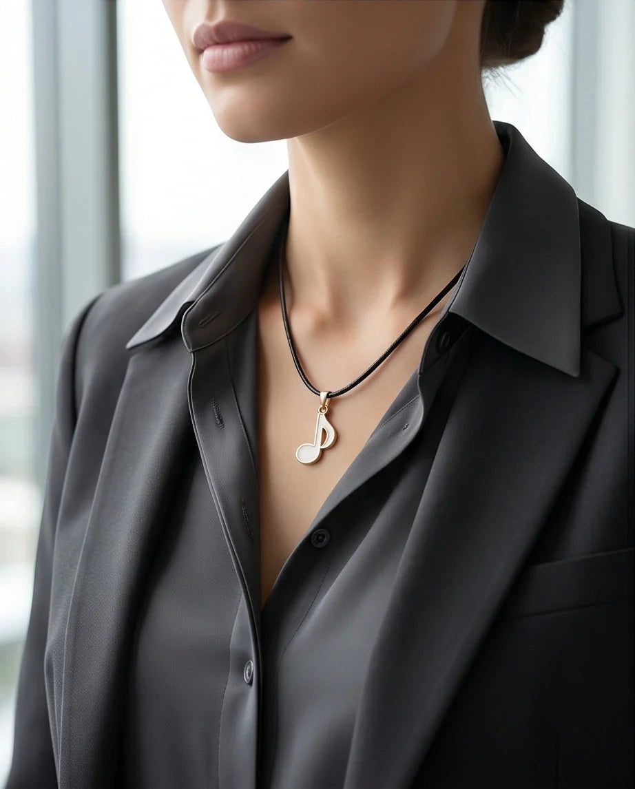 Gold and White Eighth Note Necklace