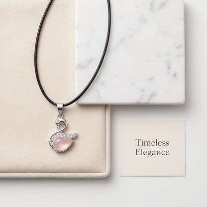 Silver Pink Crystal Swan Pendant Necklace