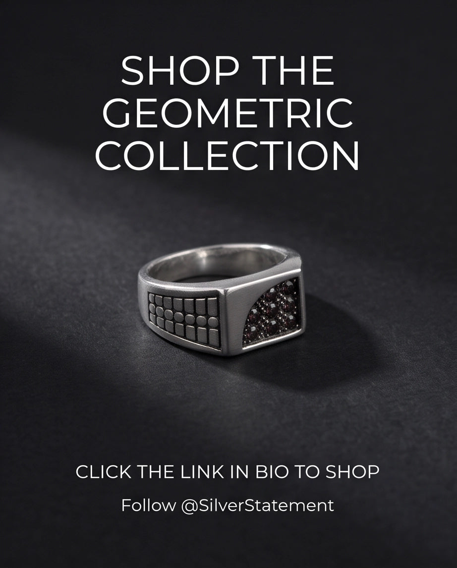 Garnet Micro-Pavé Geometric Segment Band Silver Ring