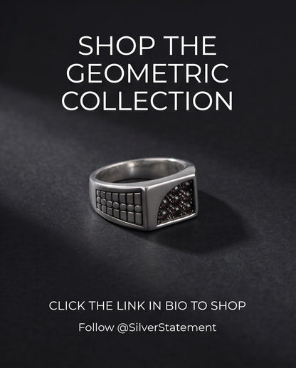 Garnet Micro-Pavé Geometric Segment Band Silver Ring