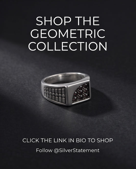 Garnet Micro-Pavé Geometric Segment Band Silver Ring