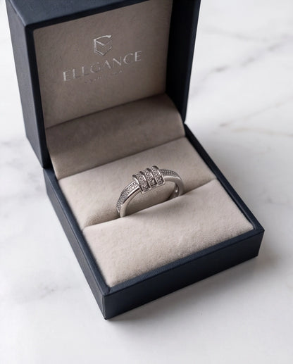 Triple-Barrel Pavé Station Band Ring