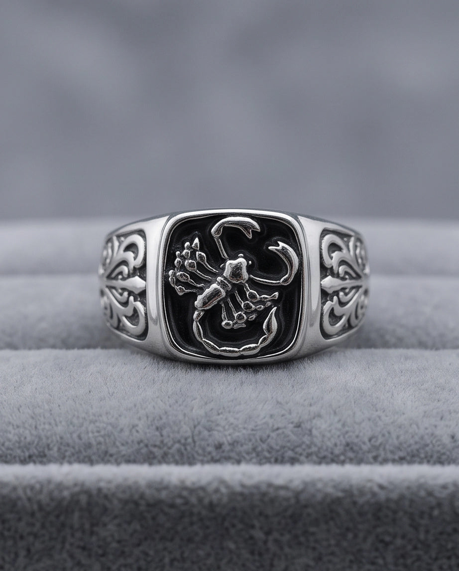 Black Enamel Scorpion Silver Ring