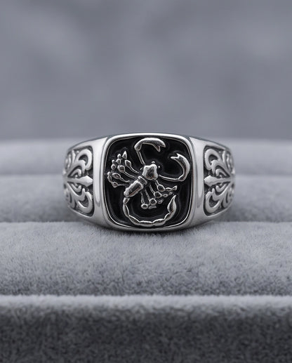 Black Enamel Scorpion Silver Ring