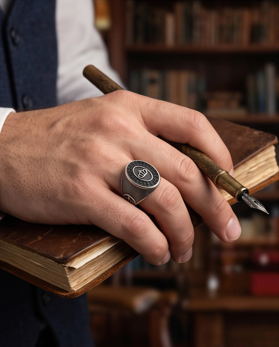 Imperial Crown Stippled Signet Ring