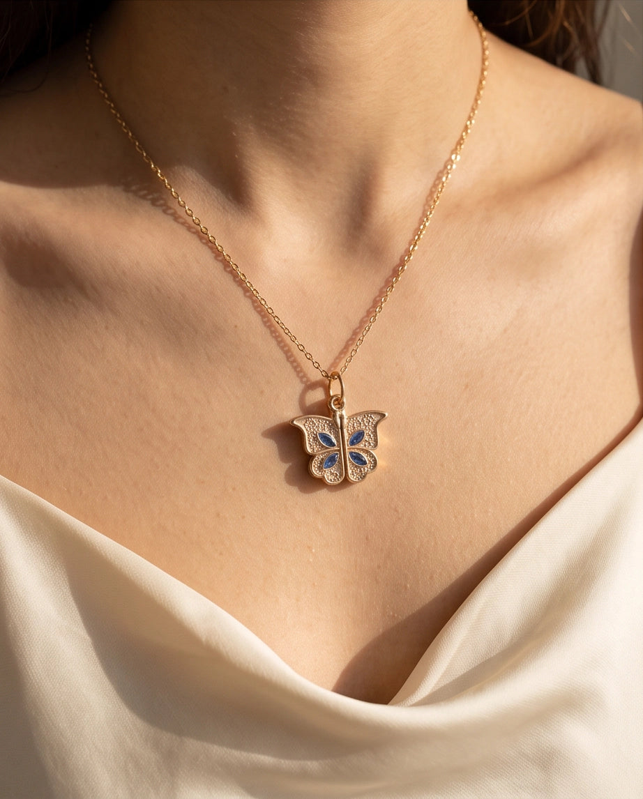 Gold Butterfly Secret Heart Pendant Necklace