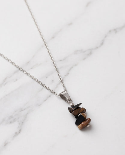 Silver Stacked Raw Tiger's Eye Chip Stone Pendant Necklace