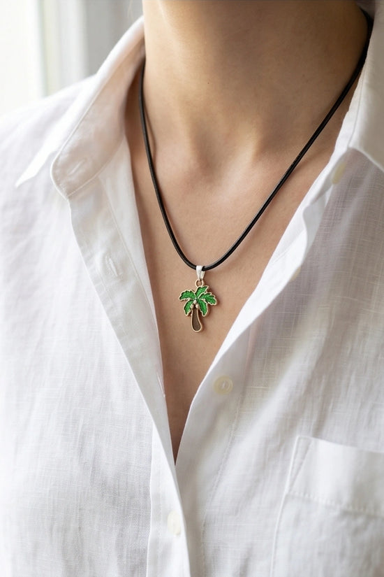 Gold and Green Palm Tree Necklace