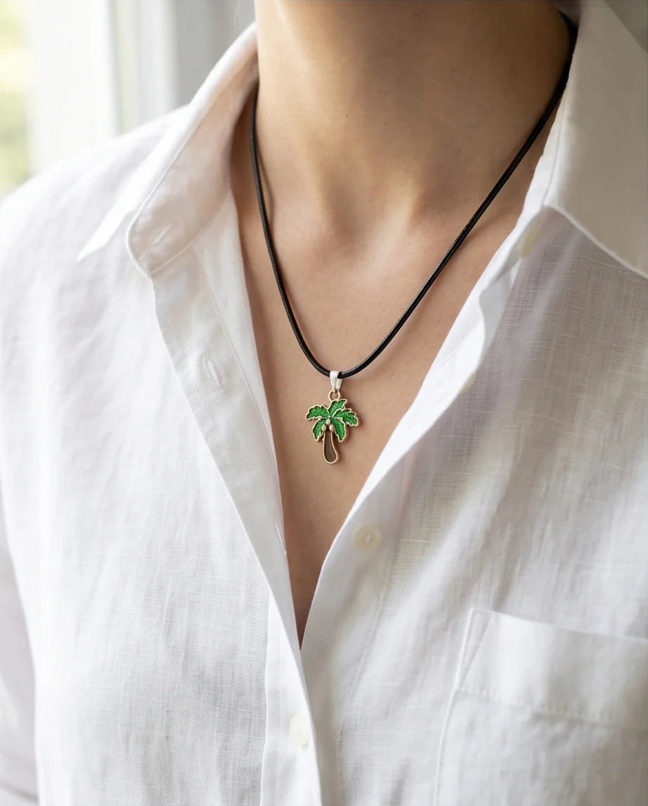 Gold and Green Palm Tree Necklace