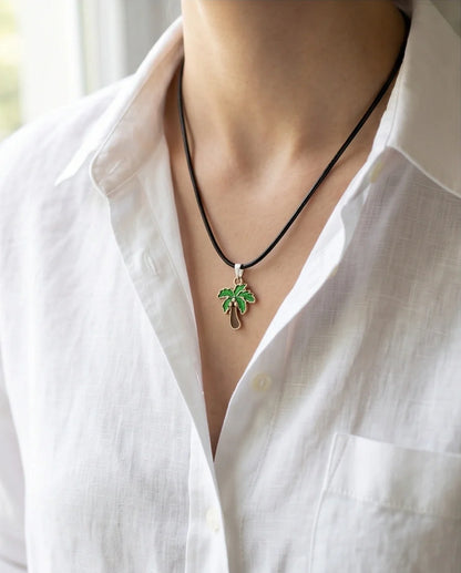 Gold and Green Palm Tree Necklace