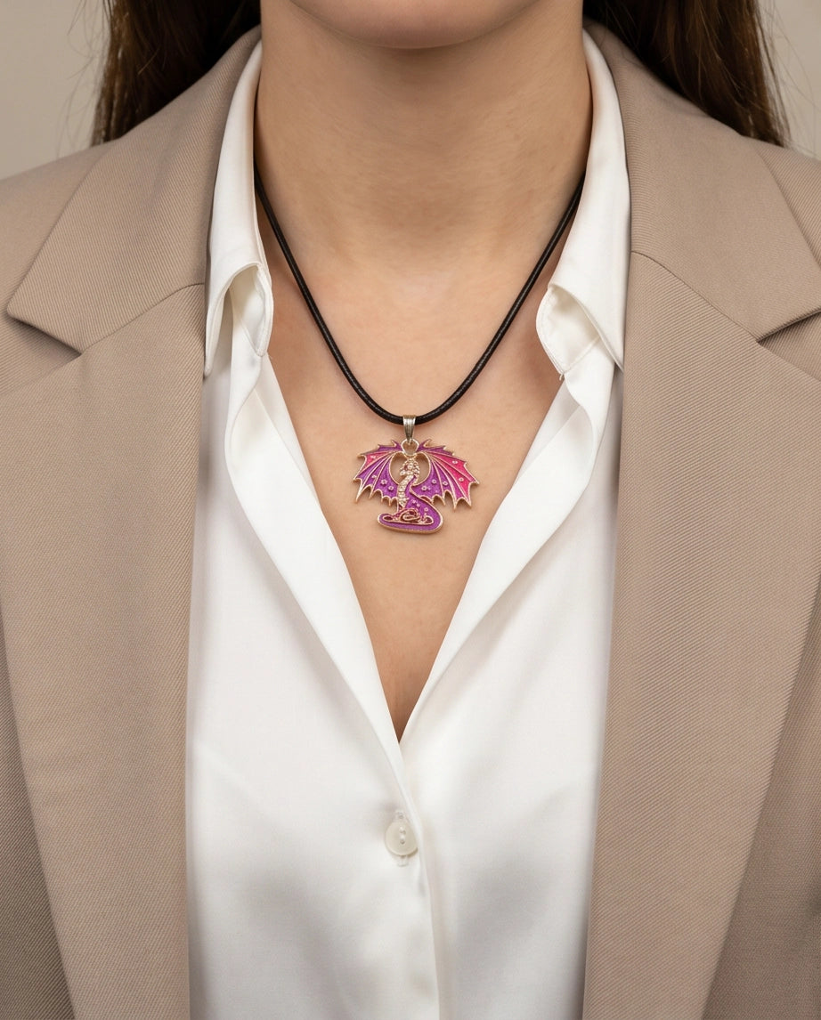 Celestial Magenta Dragon Pendant Necklace