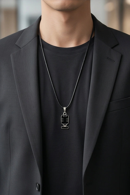 Silver Retro Black Microphone Necklace