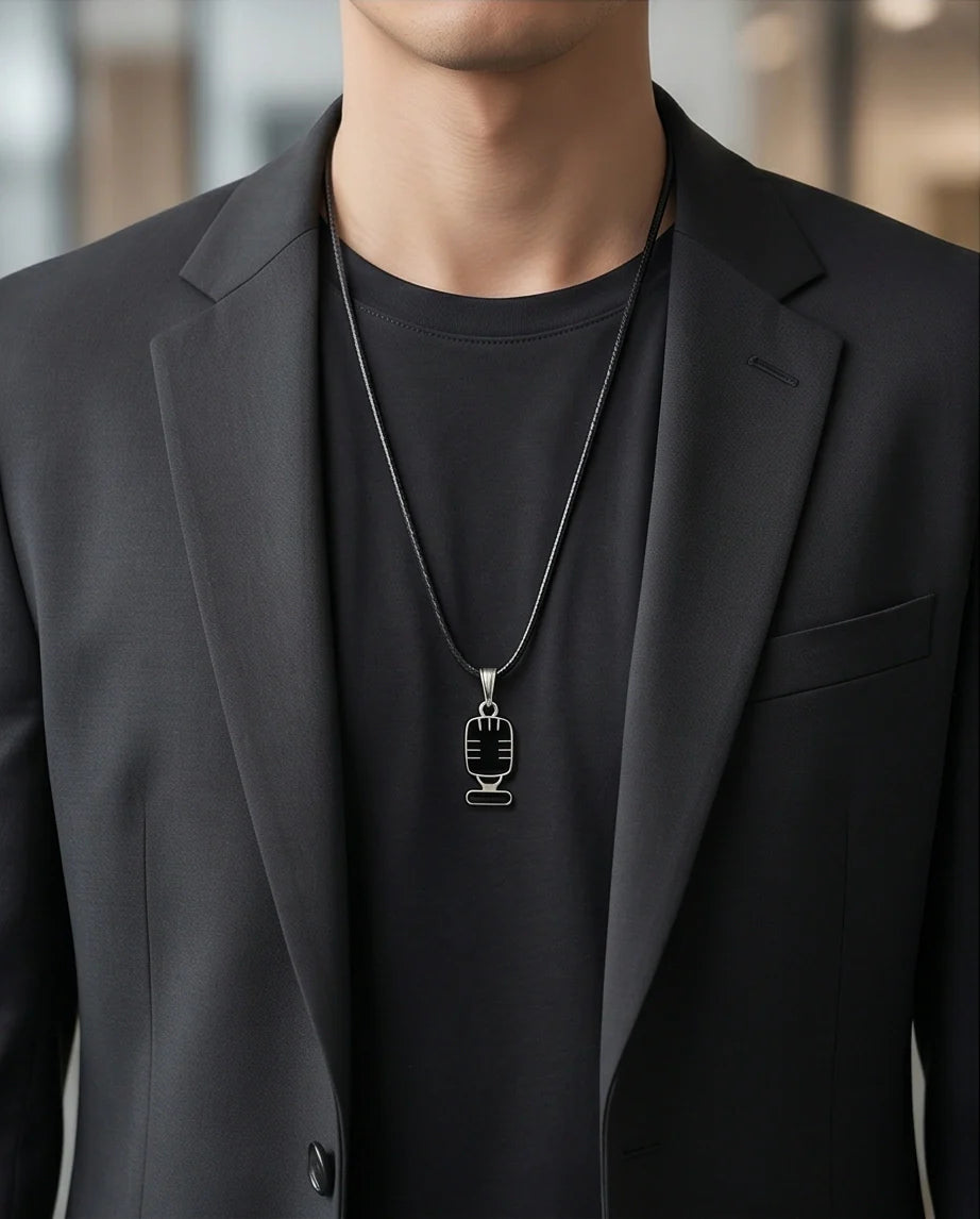 Silver Retro Black Microphone Necklace
