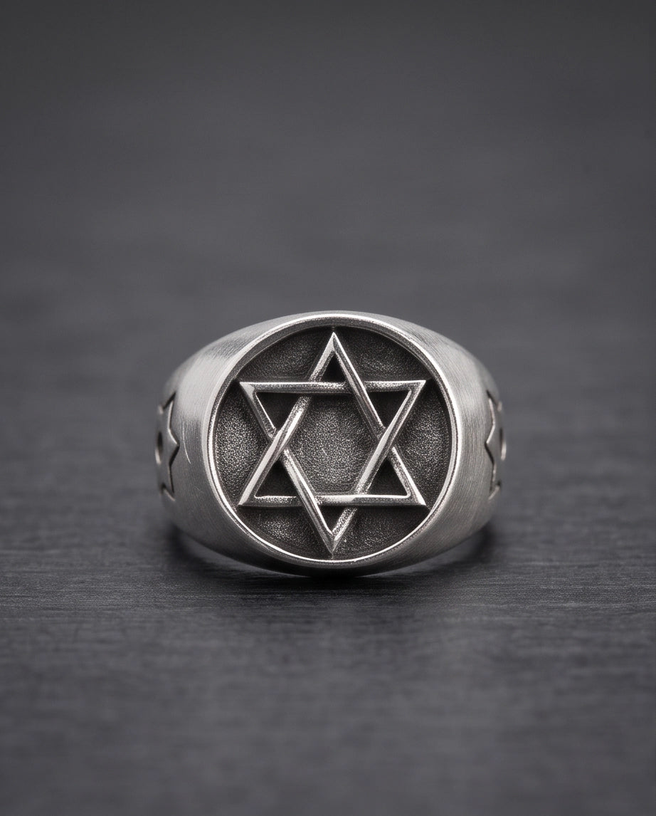 Celestial Hexagram Signet Silver Ring