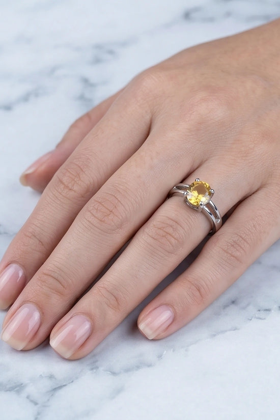 Sterling Silver Oval-Cut Split Shank Yellow Citrine Ring