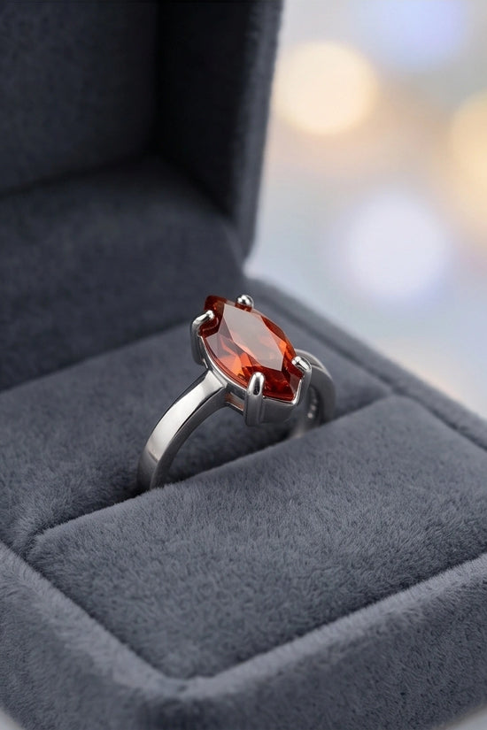 Sterling Silver Marquise-Cut Amber Carnelian Solitaire Ring